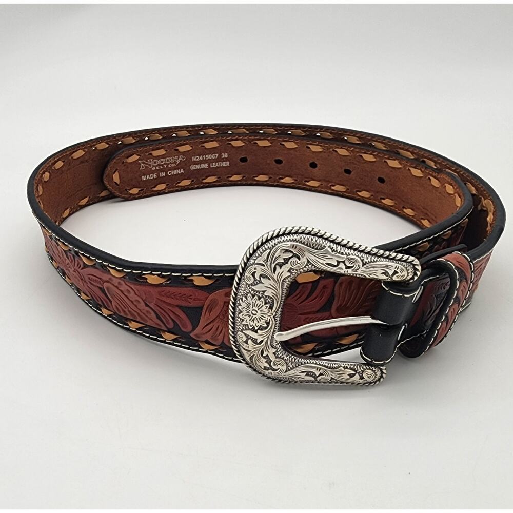 Nocona Western Belt Mens Genuine Leather Laced Floral Brown N2415067 Size 38